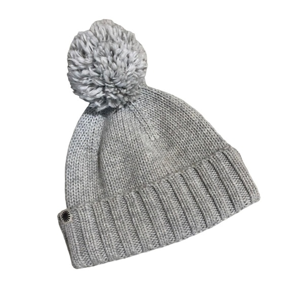 UGG Light Gray Ribbed Knit Pom Pom Beanie - Picture 2 of 3